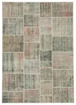 Patchwork Gri Pamuk Üzerine Yün El Dokuma Kilim-172x242