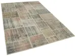 Patchwork Gri Pamuk Üzerine Yün El Dokuma Kilim-172x242 - Görsel 2