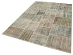 Patchwork Gri Pamuk Üzerine Yün El Dokuma Kilim-172x242 - Görsel 3
