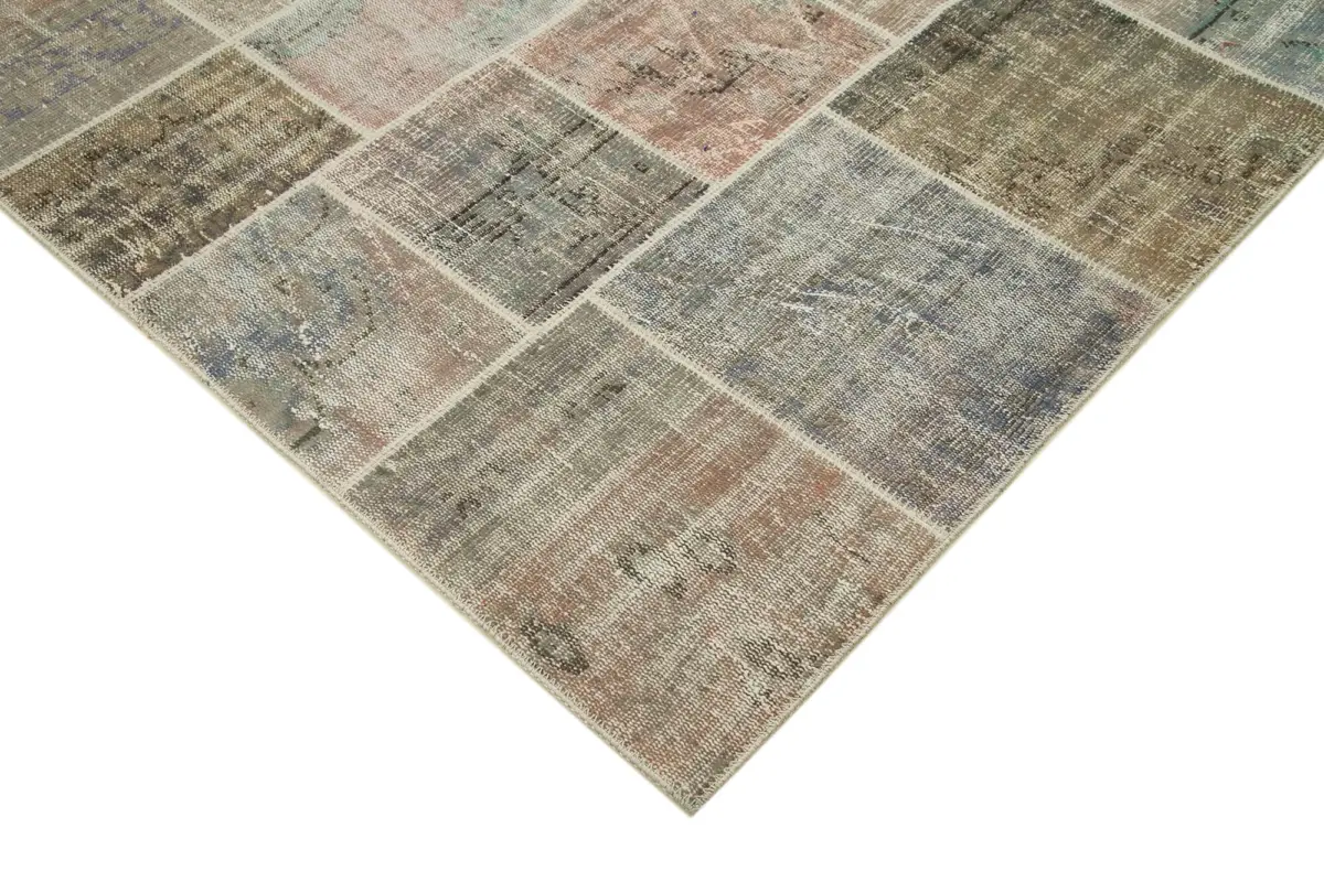 Patchwork Gri Pamuk Üzerine Yün El Dokuma Kilim-172x242 - Görsel 4