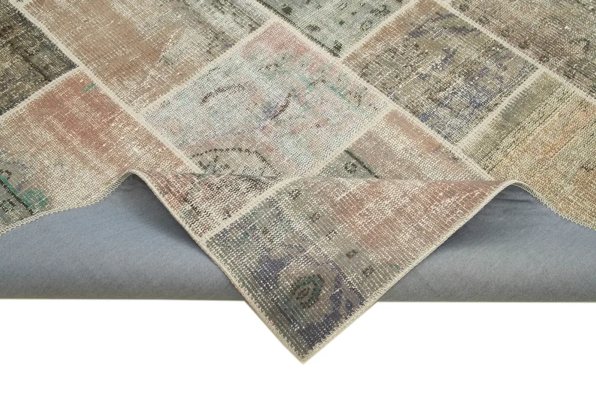 Patchwork Gri Pamuk Üzerine Yün El Dokuma Kilim-172x242 - Görsel 6