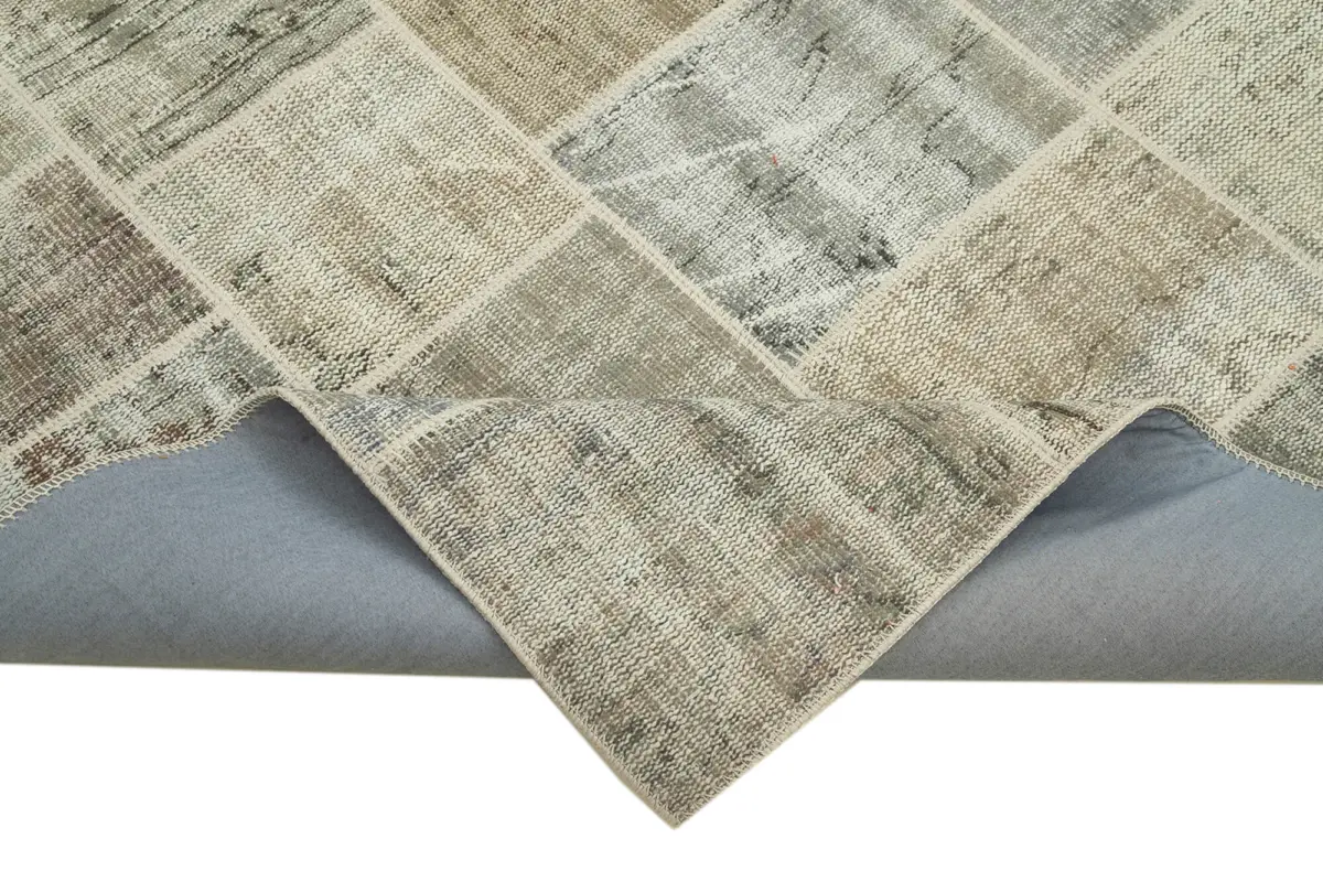 Patchwork Gri Pamuk Üzerine Yün El Dokuma Kilim-173x246 - Görsel 6