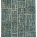 Patchwork Mavi Pamuk Üzerine Yün El Dokuma Kilim-171x240
