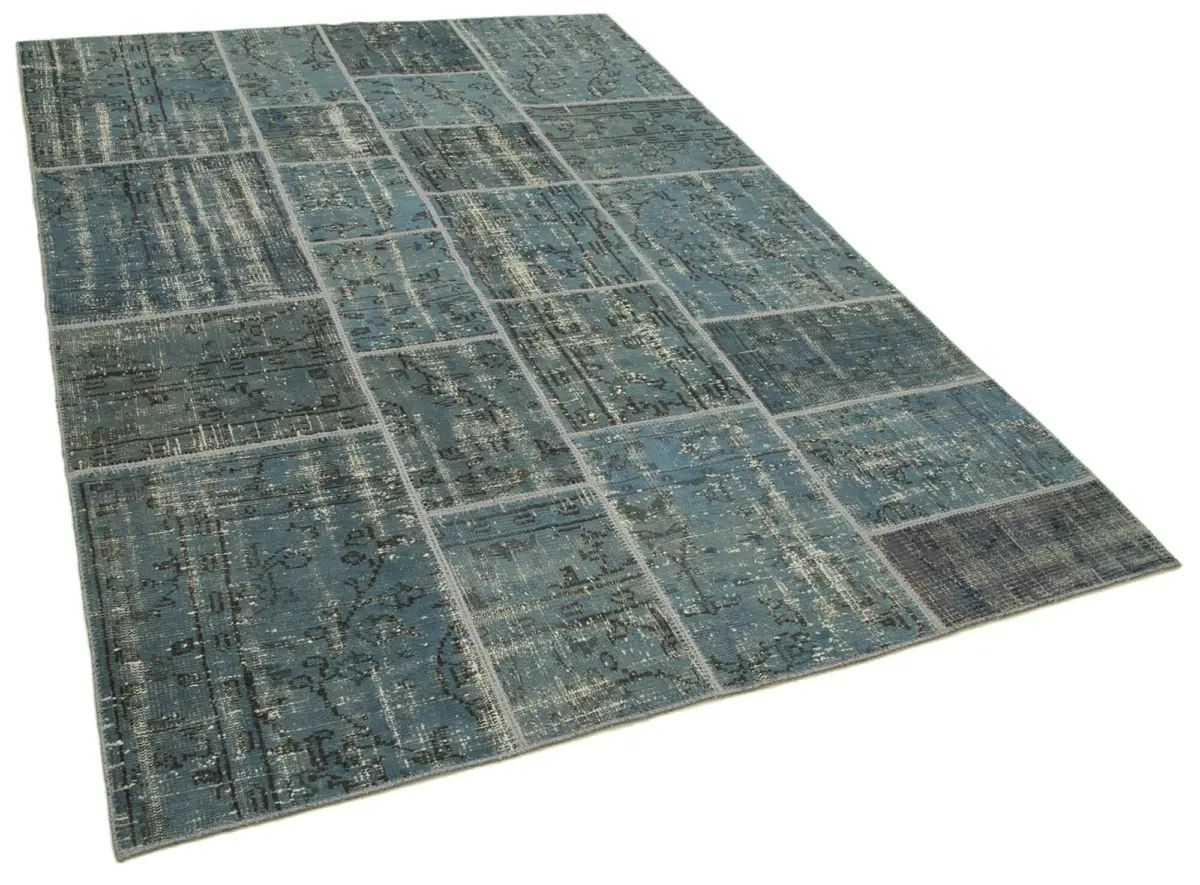 Patchwork Mavi Pamuk Üzerine Yün El Dokuma Kilim-171x240 - Görsel 2