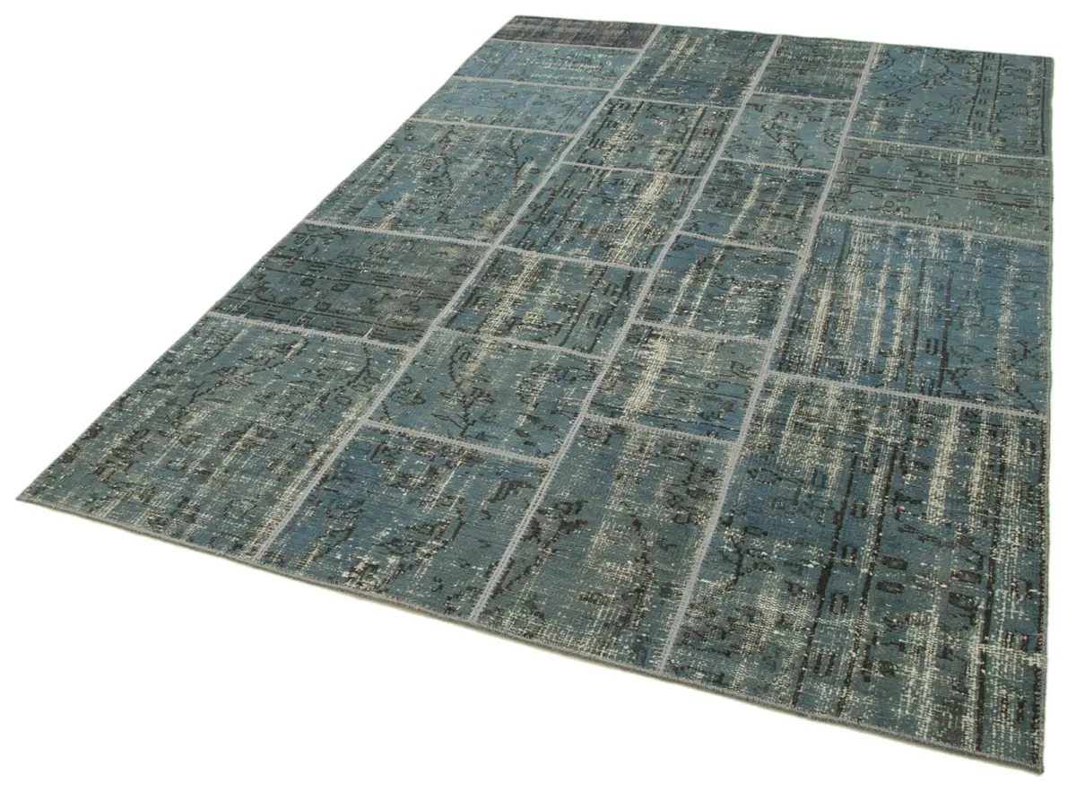 Patchwork Mavi Pamuk Üzerine Yün El Dokuma Kilim-171x240 - Görsel 3