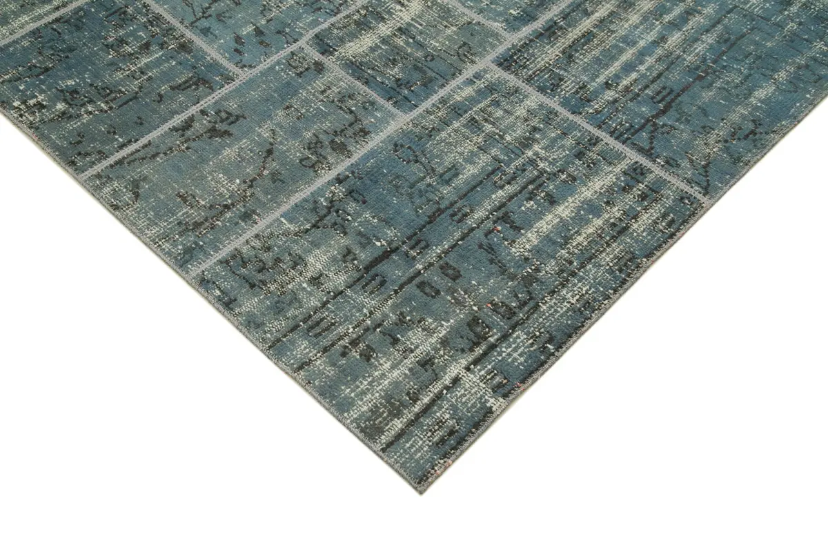 Patchwork Mavi Pamuk Üzerine Yün El Dokuma Kilim-171x240 - Görsel 4