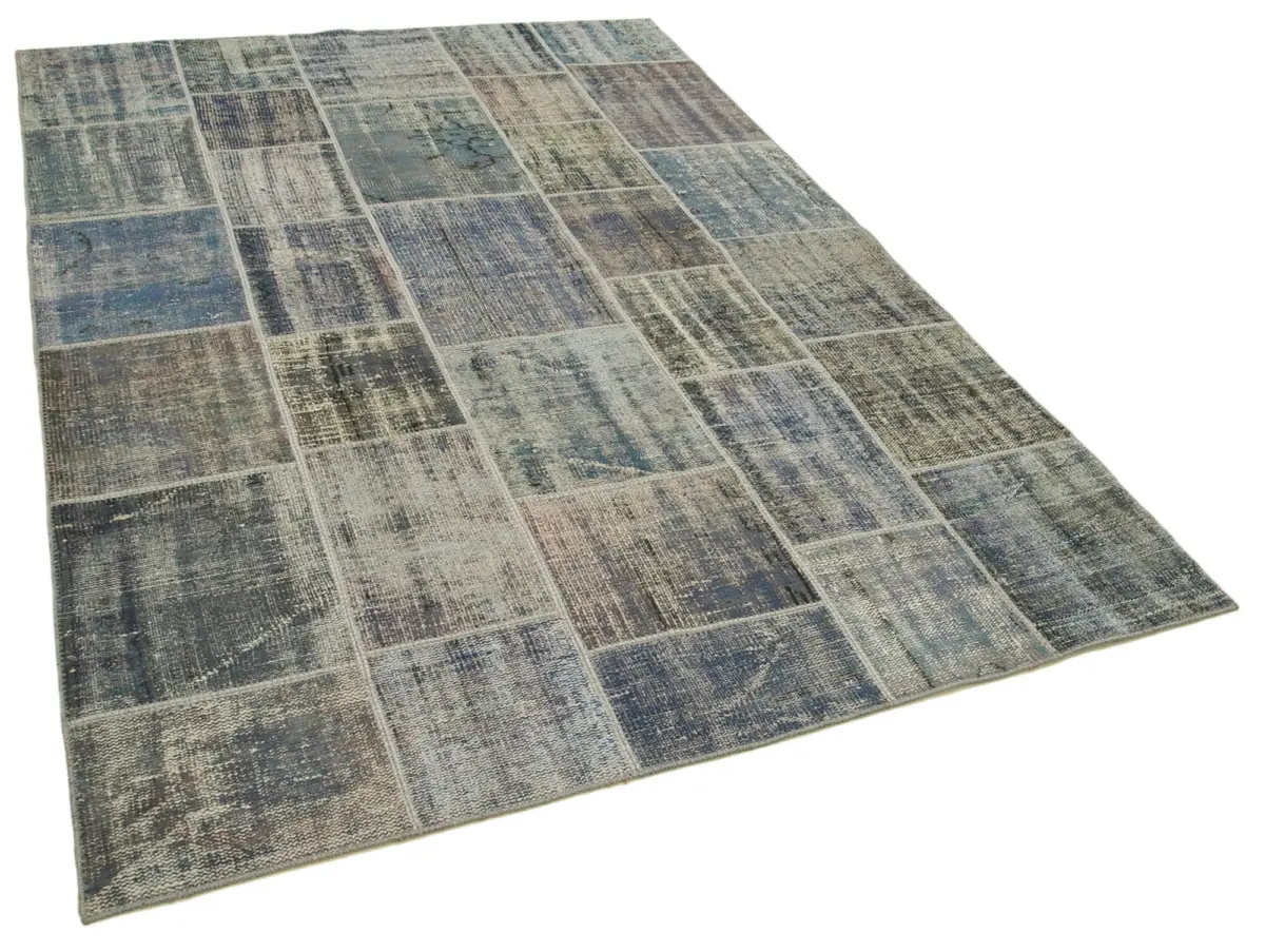Patchwork Gri Pamuk Üzerine Yün El Dokuma Kilim-173x242 - Görsel 2