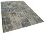 Patchwork Gri Pamuk Üzerine Yün El Dokuma Kilim-173x242 - Görsel 2