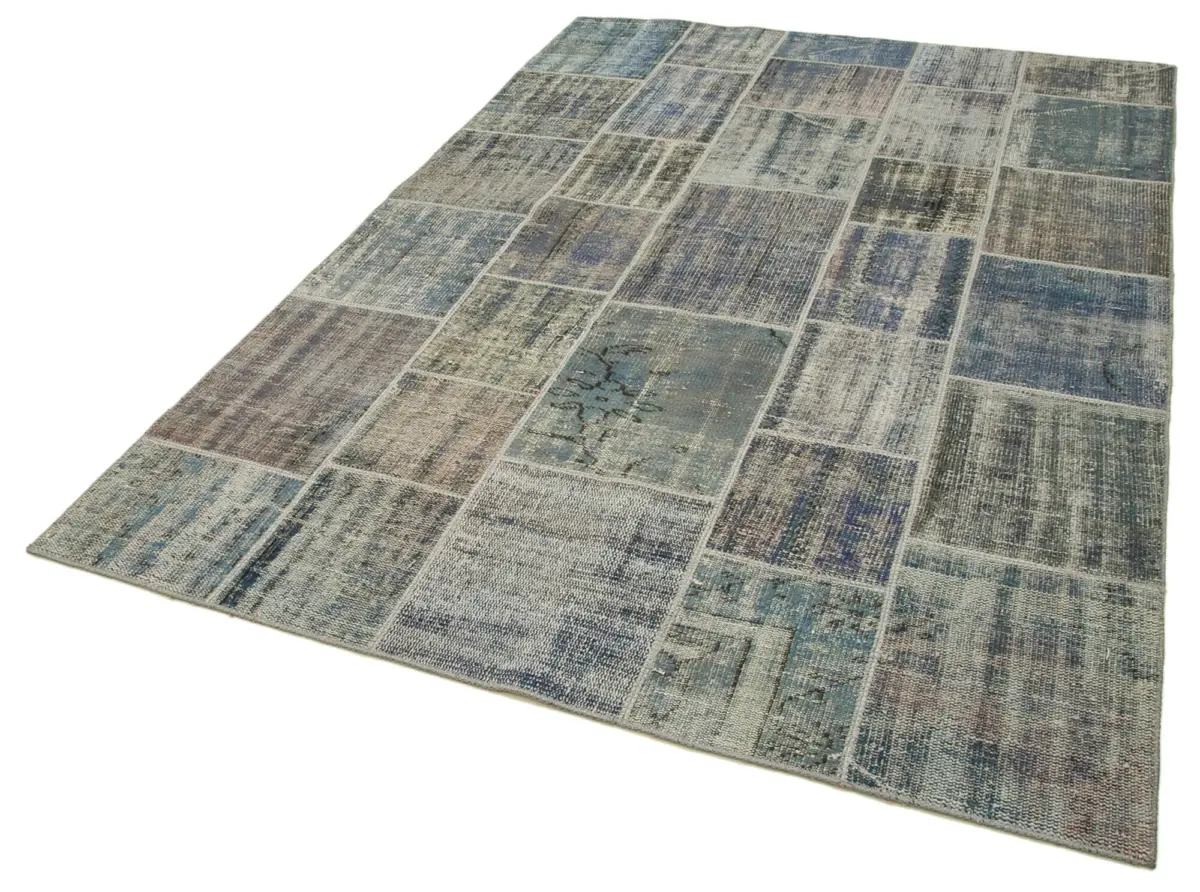 Patchwork Gri Pamuk Üzerine Yün El Dokuma Kilim-173x242 - Görsel 3