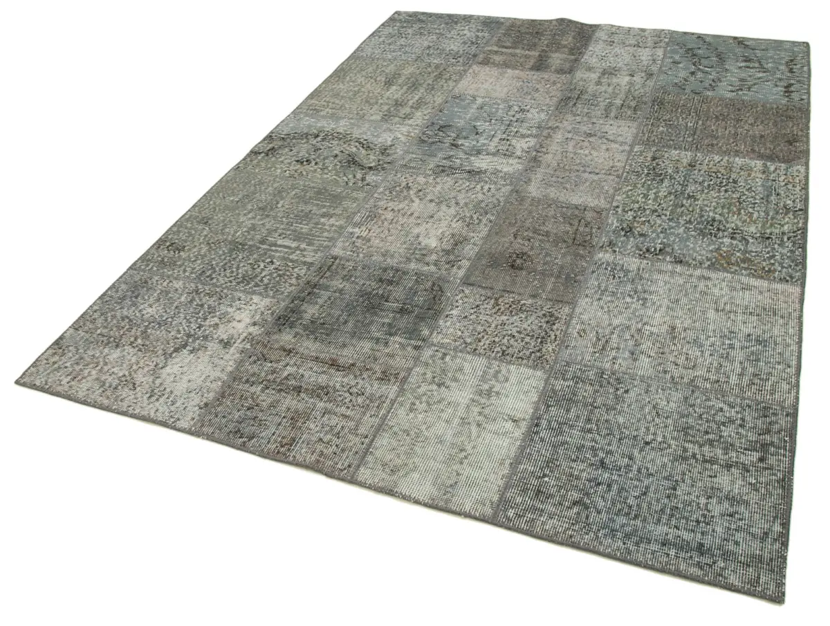 Patchwork Gri Pamuk Üzerine Yün El Dokuma Kilim-170x240 - Görsel 3