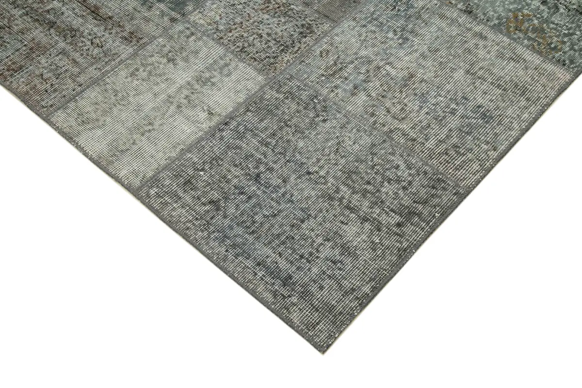 Patchwork Gri Pamuk Üzerine Yün El Dokuma Kilim-170x240 - Görsel 4