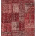 Patchwork Kırmızı Pamuk Üzerine Yün El Dokuma Kilim-170x241