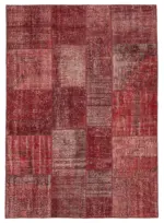 Patchwork Kırmızı Pamuk Üzerine Yün El Dokuma Kilim-170x241