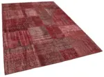 Patchwork Kırmızı Pamuk Üzerine Yün El Dokuma Kilim-170x241 - Görsel 2
