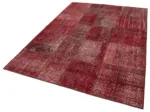 Patchwork Kırmızı Pamuk Üzerine Yün El Dokuma Kilim-170x241 - Görsel 3