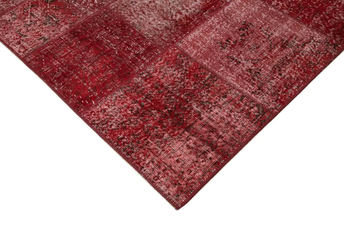 Patchwork Kırmızı Pamuk Üzerine Yün El Dokuma Kilim-170x241 - Görsel 4