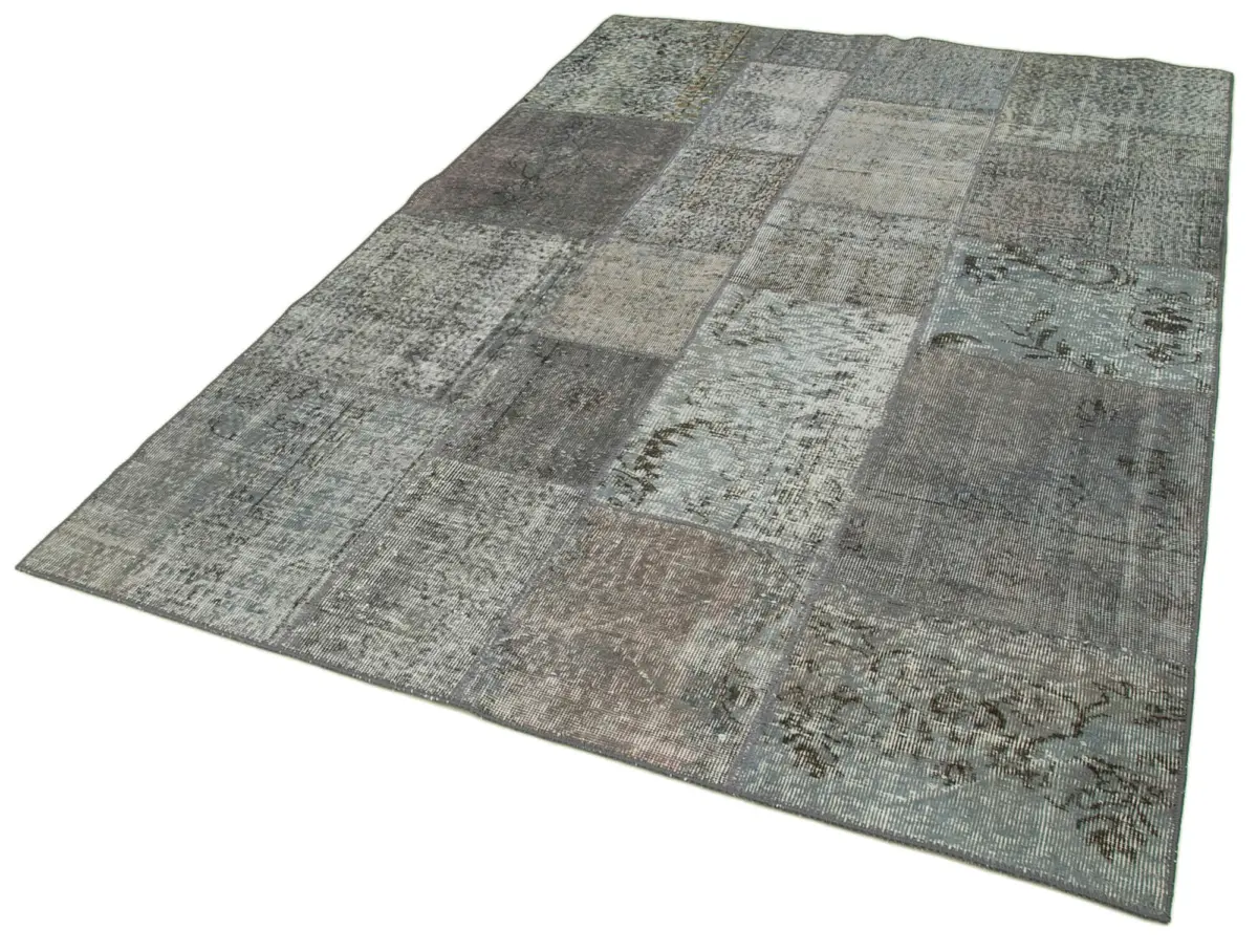 Patchwork Gri Pamuk Üzerine Yün El Dokuma Kilim-170x247 - Görsel 3
