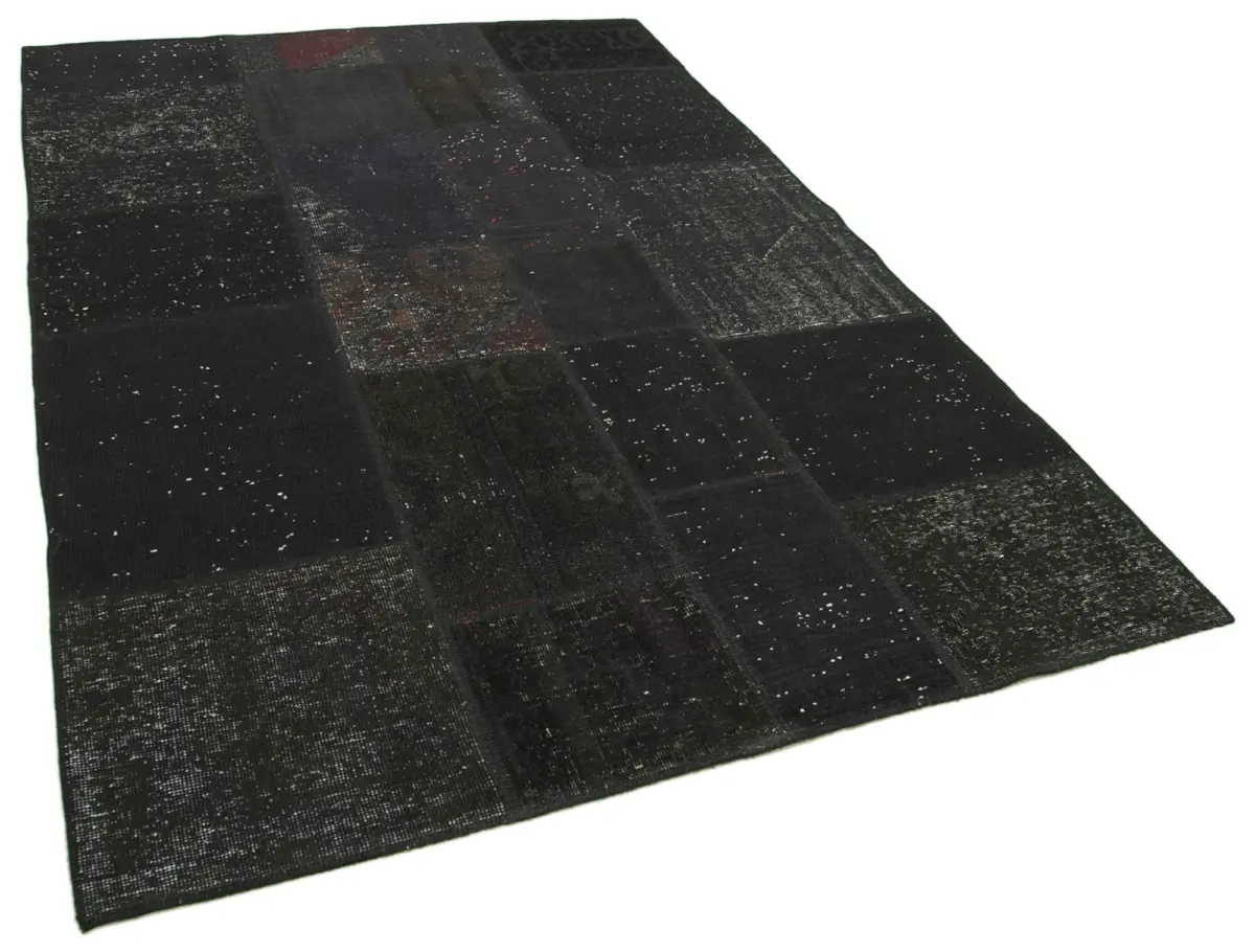 Patchwork Siyah Pamuk Üzerine Yün El Dokuma Kilim-170x245 - Görsel 2