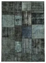 Patchwork Siyah Pamuk Üzerine Yün El Dokuma Kilim-170x241