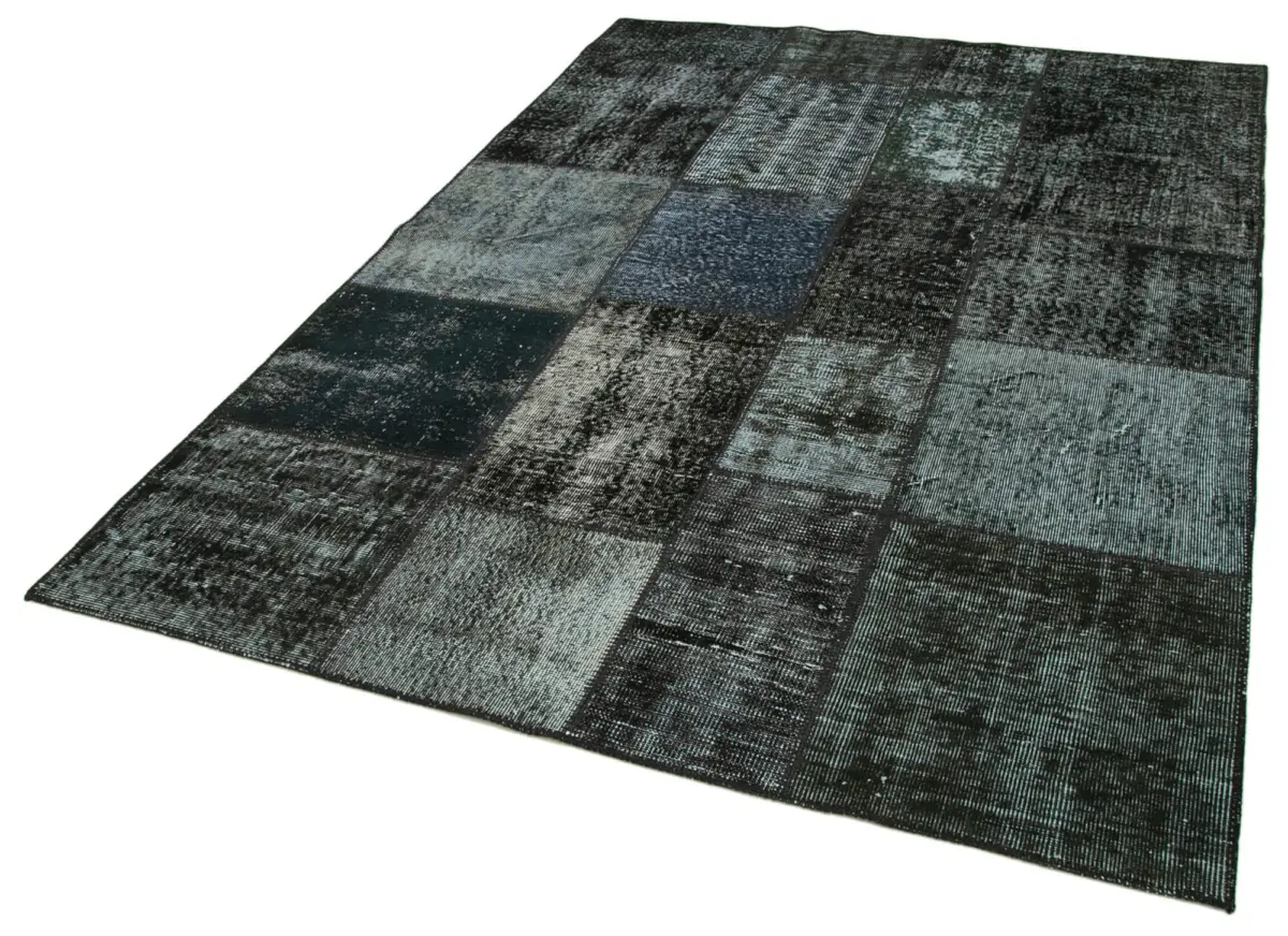 Patchwork Siyah Pamuk Üzerine Yün El Dokuma Kilim-170x241 - Görsel 3