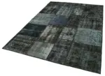 Patchwork Siyah Pamuk Üzerine Yün El Dokuma Kilim-170x241 - Görsel 3