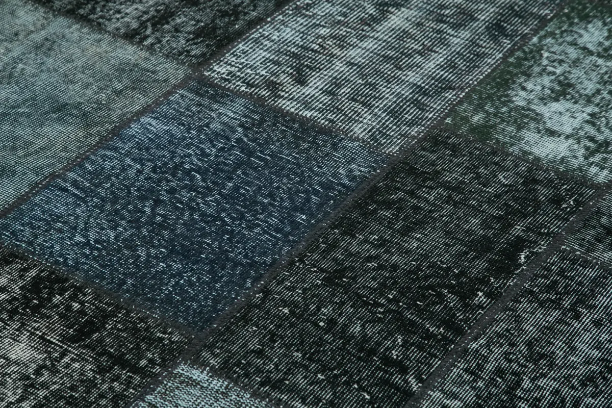 Patchwork Siyah Pamuk Üzerine Yün El Dokuma Kilim-170x241 - Görsel 5