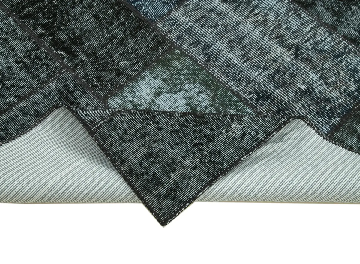 Patchwork Siyah Pamuk Üzerine Yün El Dokuma Kilim-170x241 - Görsel 6