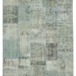 Patchwork Mavi Pamuk Üzerine Yün El Dokuma Kilim-173x245
