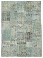 Patchwork Mavi Pamuk Üzerine Yün El Dokuma Kilim-173x245