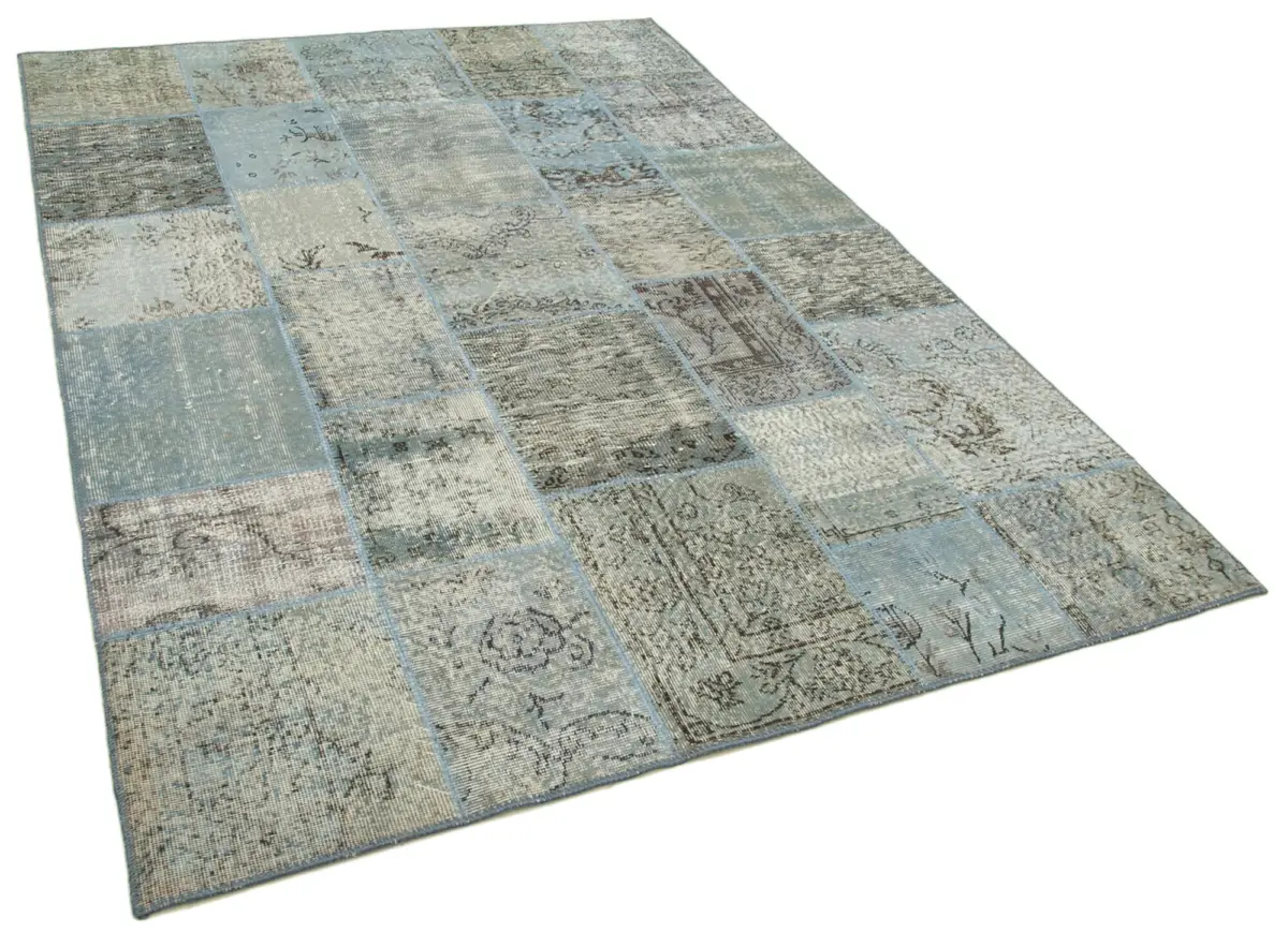 Patchwork Mavi Pamuk Üzerine Yün El Dokuma Kilim-173x245 - Görsel 2