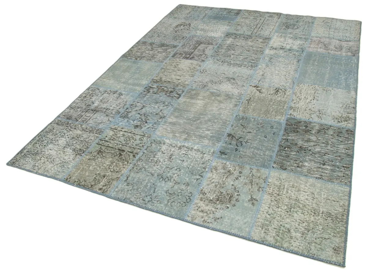 Patchwork Mavi Pamuk Üzerine Yün El Dokuma Kilim-173x245 - Görsel 3