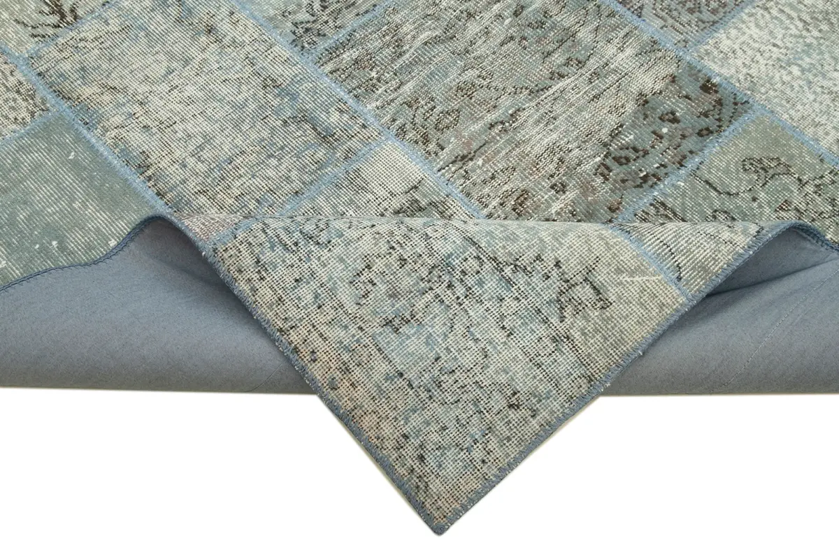 Patchwork Mavi Pamuk Üzerine Yün El Dokuma Kilim-173x245 - Görsel 6