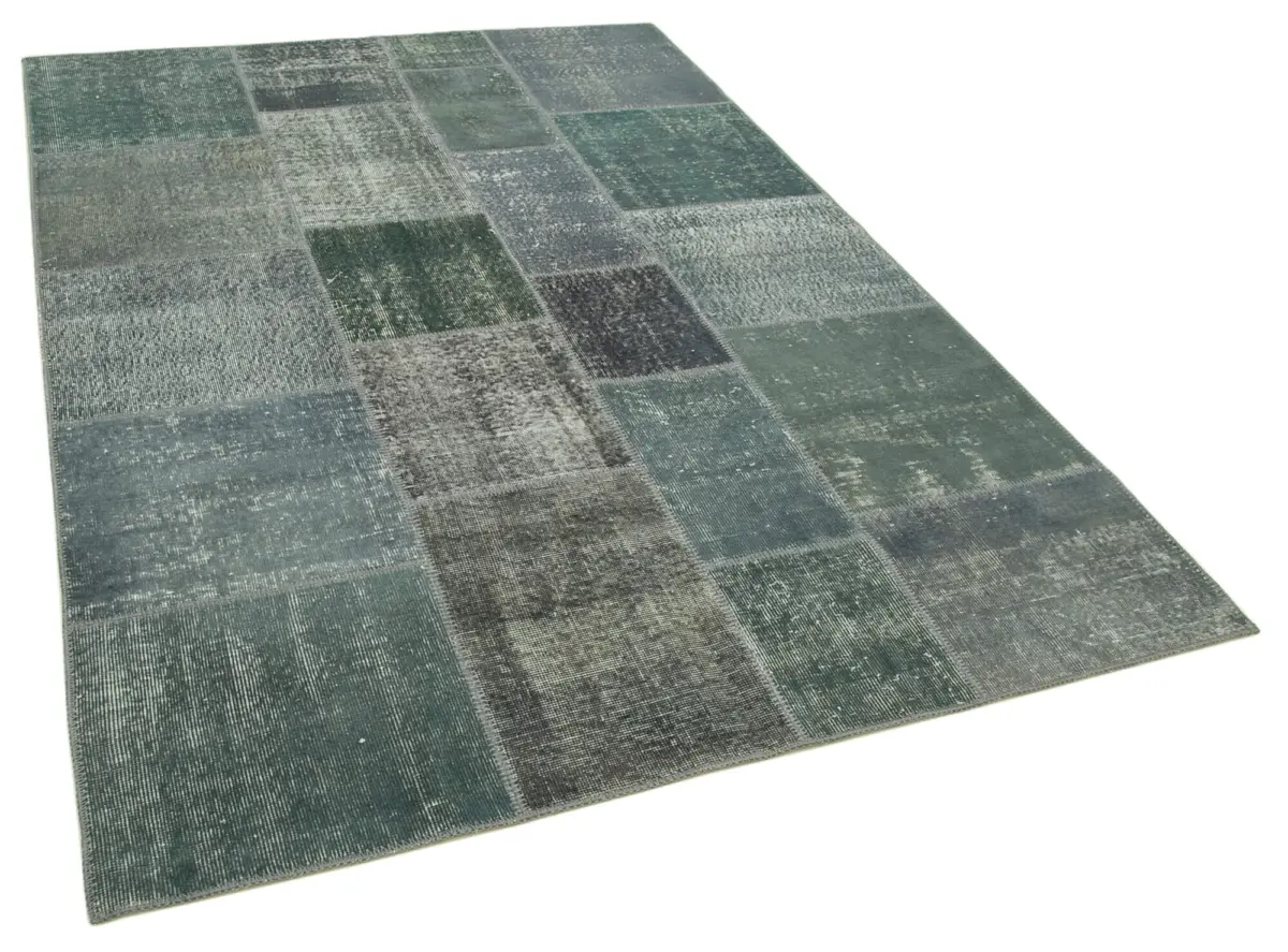 Patchwork Gri Pamuk Üzerine Yün El Dokuma Kilim-171x243 - Görsel 2