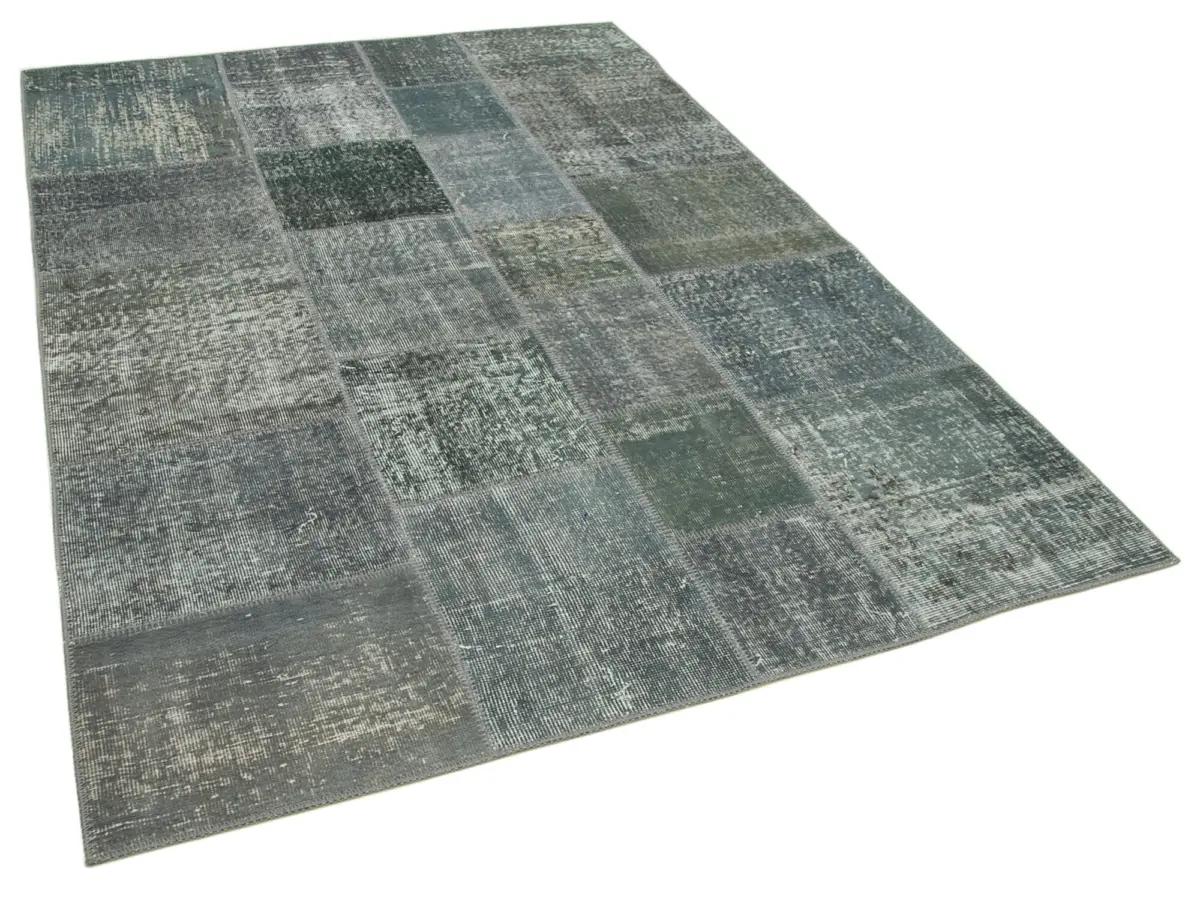 Patchwork Gri Pamuk Üzerine Yün El Dokuma Kilim-171x239 - Görsel 2