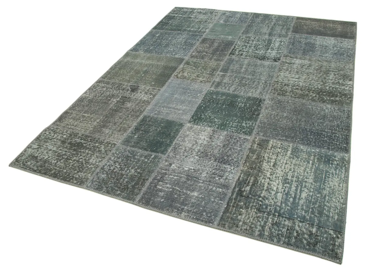 Patchwork Gri Pamuk Üzerine Yün El Dokuma Kilim-171x239 - Görsel 3