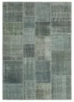 Patchwork Gri Pamuk Üzerine Yün El Dokuma Kilim-171x243