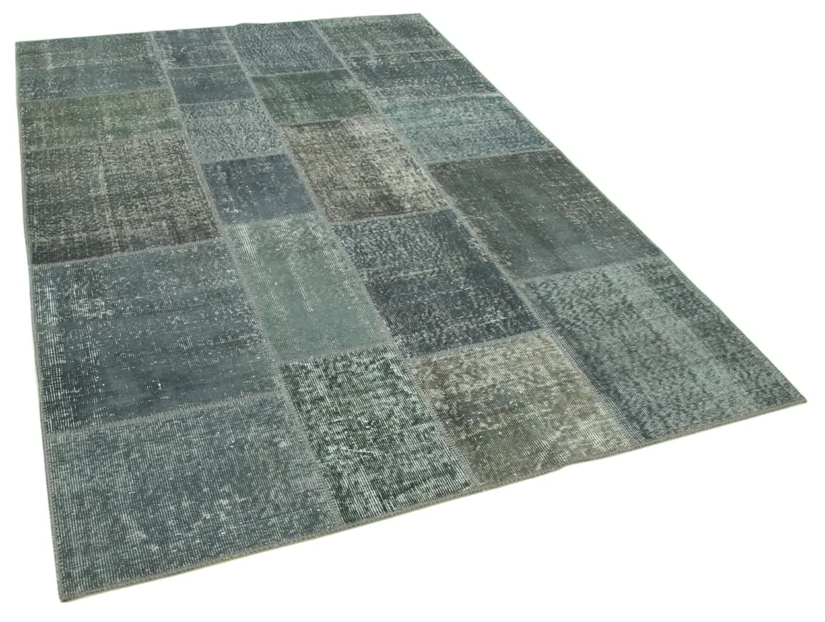 Patchwork Gri Pamuk Üzerine Yün El Dokuma Kilim-171x243 - Görsel 2