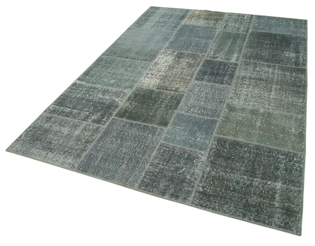 Patchwork Gri Pamuk Üzerine Yün El Dokuma Kilim-171x243 - Görsel 3