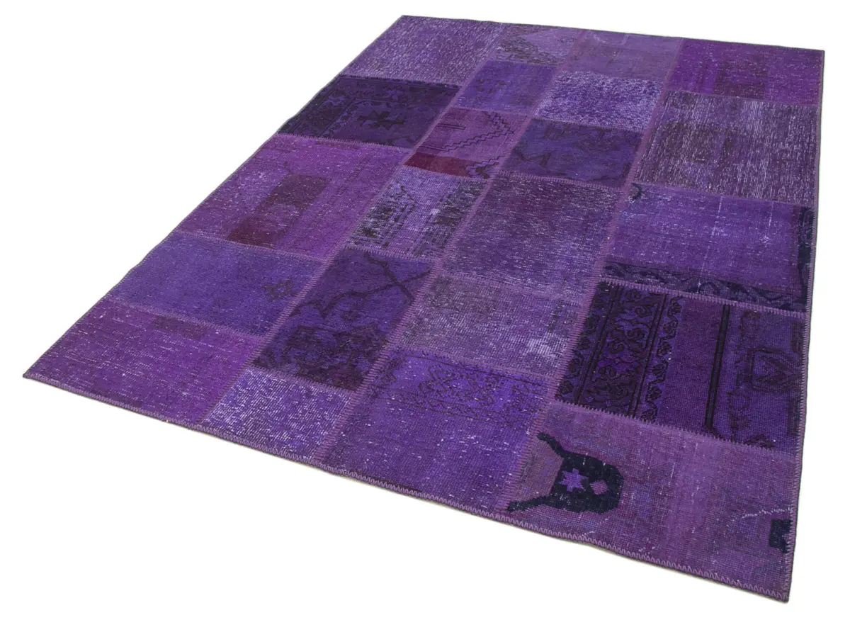 Patchwork Mor Pamuk Üzerine Yün El Dokuma Kilim-171x239 - Görsel 3