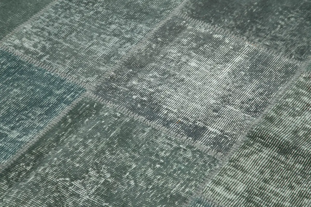 Patchwork Gri Pamuk Üzerine Yün El Dokuma Kilim-170x240 - Görsel 5
