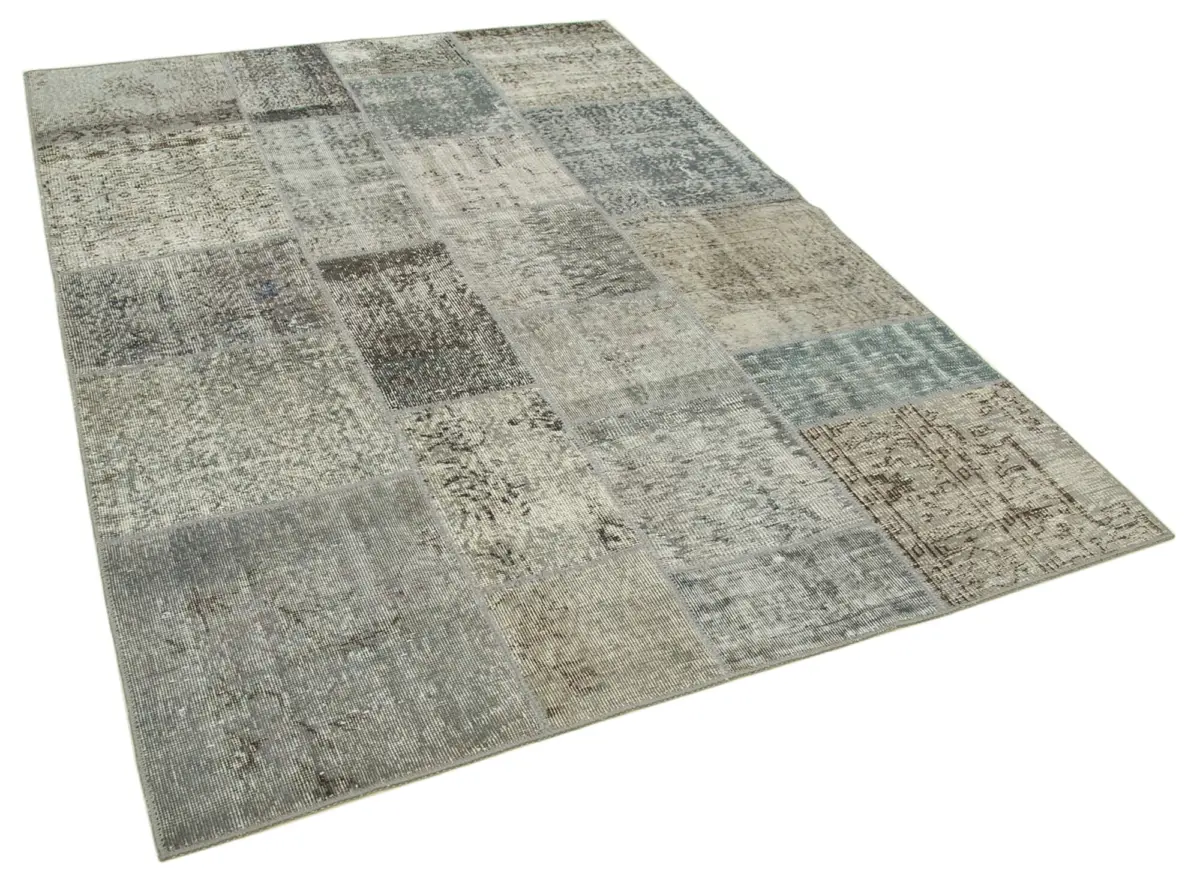 Patchwork Gri Pamuk Üzerine Yün El Dokuma Kilim-170x240 - Görsel 2