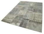 Patchwork Gri Pamuk Üzerine Yün El Dokuma Kilim-170x240 - Görsel 3