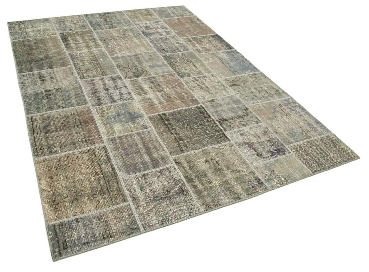 Patchwork Gri Pamuk Üzerine Yün El Dokuma Kilim-172x242 - Görsel 2