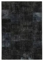 Patchwork Siyah Pamuk Üzerine Yün El Dokuma Kilim-168x241