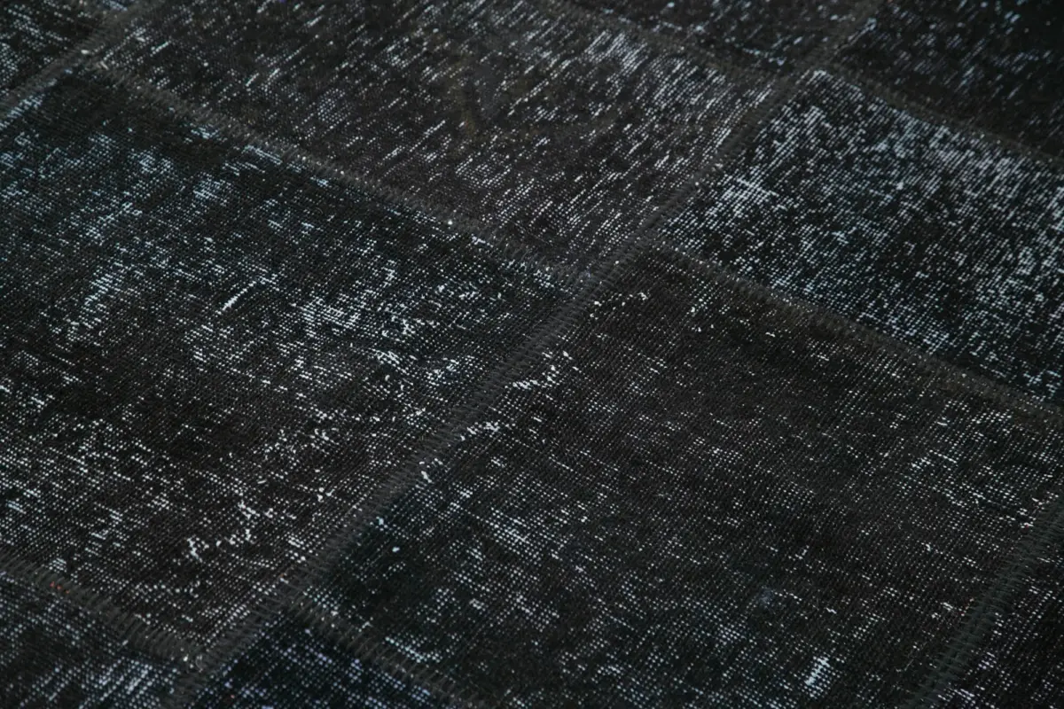 Patchwork Siyah Pamuk Üzerine Yün El Dokuma Kilim-168x241 - Görsel 5