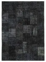 Patchwork Siyah Pamuk Üzerine Yün El Dokuma Kilim-172x242