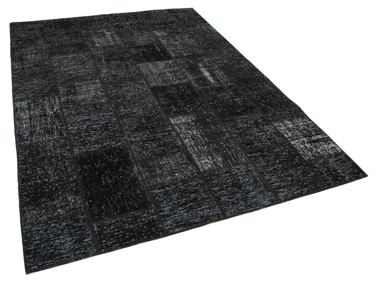 Patchwork Siyah Pamuk Üzerine Yün El Dokuma Kilim-172x242 - Görsel 2