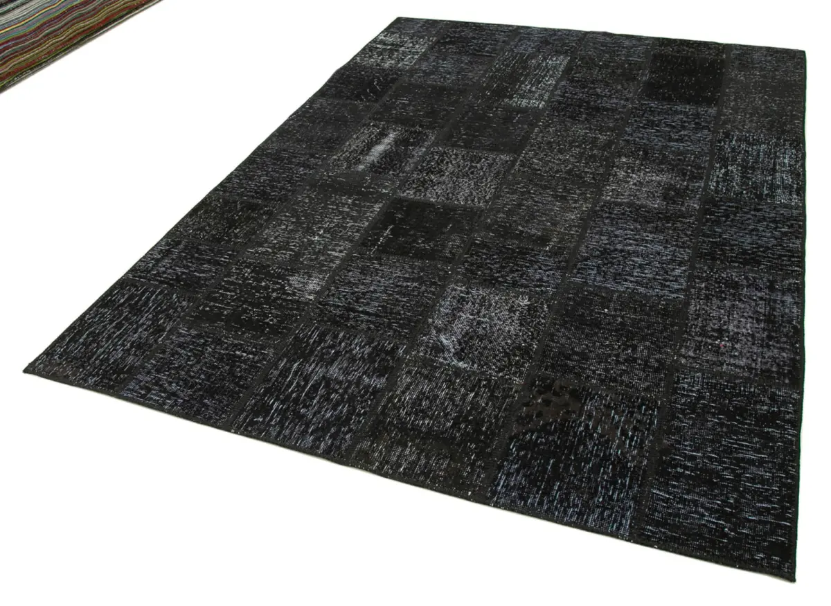 Patchwork Siyah Pamuk Üzerine Yün El Dokuma Kilim-172x242 - Görsel 3