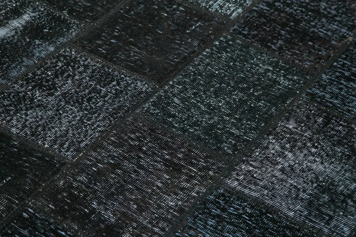 Patchwork Siyah Pamuk Üzerine Yün El Dokuma Kilim-172x242 - Görsel 5