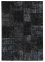 Patchwork Siyah Pamuk Üzerine Yün El Dokuma Kilim-172x243